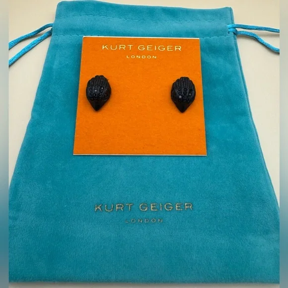 Kurt Geiger Eagle Stud Earrings Black Crystals on Black - Picture 12 of 12